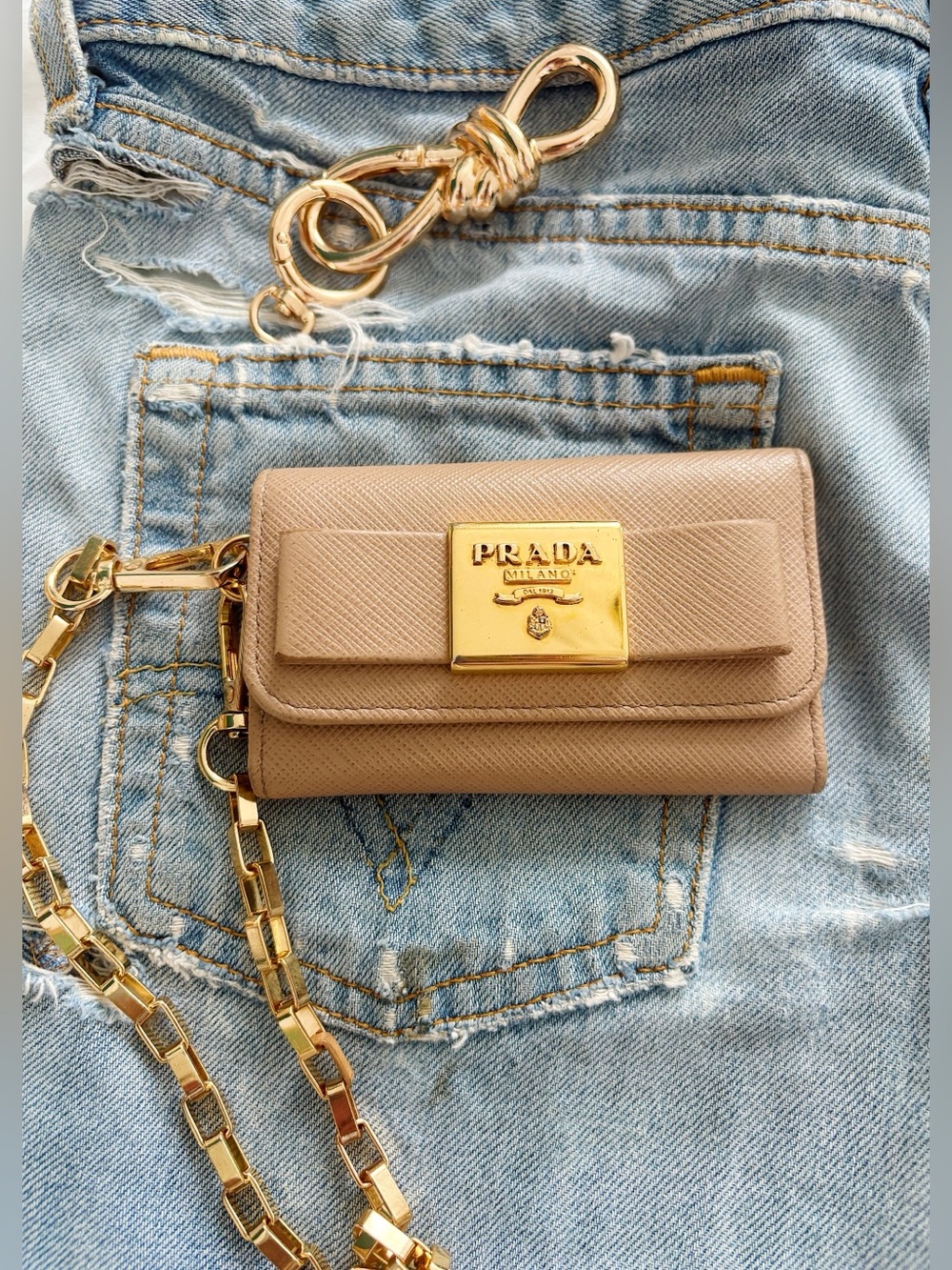 Prada Beige Key - cards Holder with bow Y2K